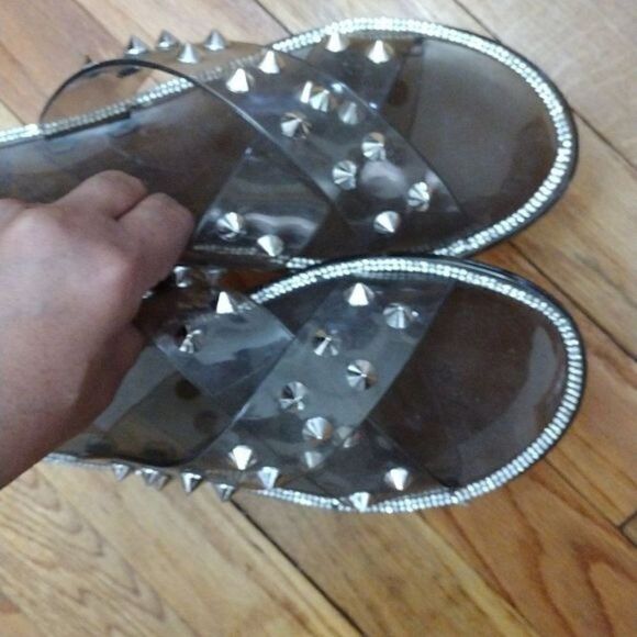 Wild Diva Joanna-08 Smoke Black Double Strap Criss Cross Jelly Sandals s… - Picture 6 of 6